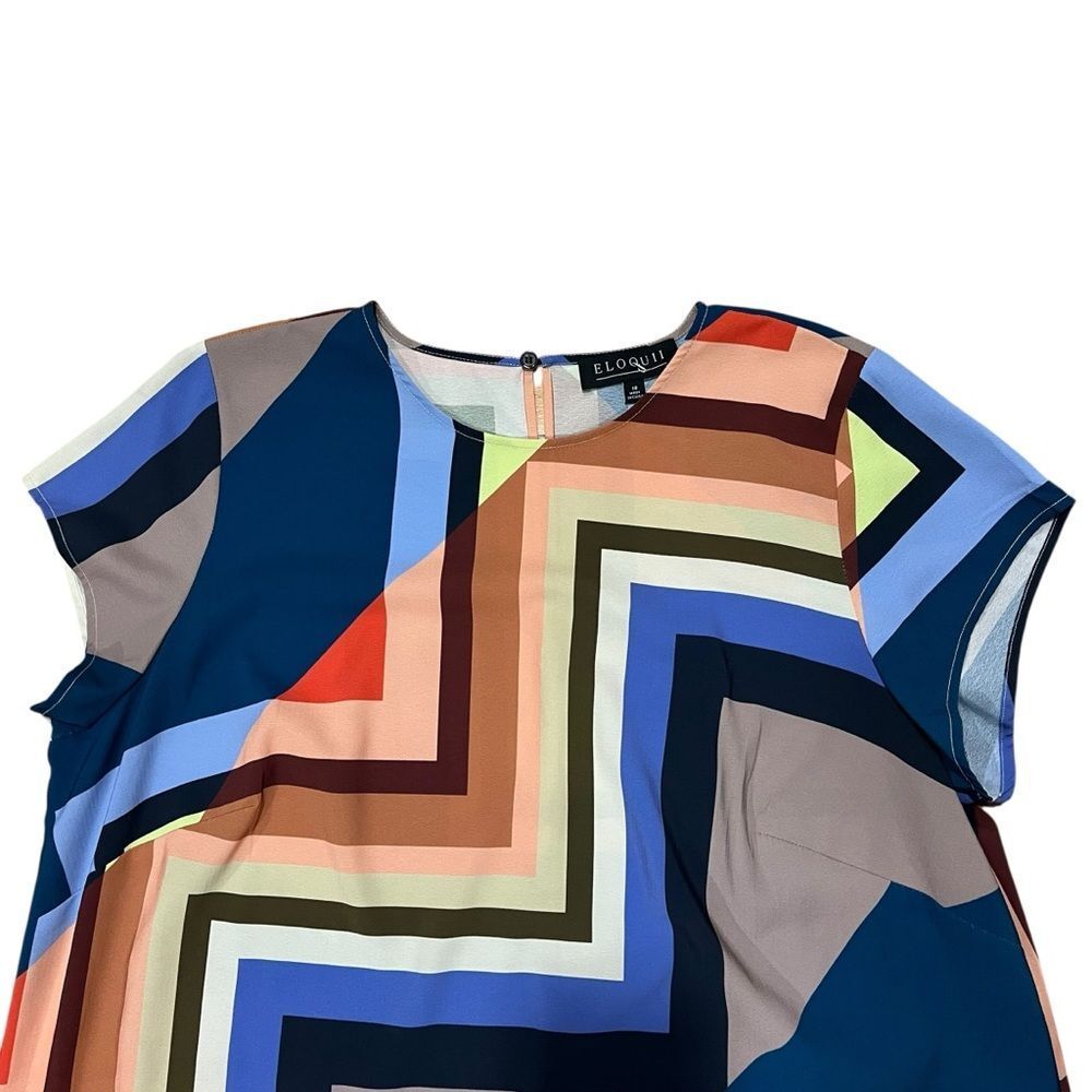 Eloquii Multicolor Geometric Pattern Striped Shif… - image 2